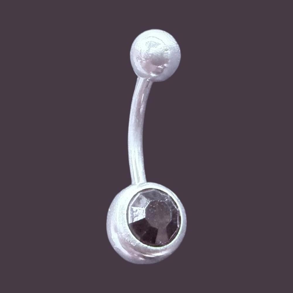 Silver Belly Button Ring with Black Gem